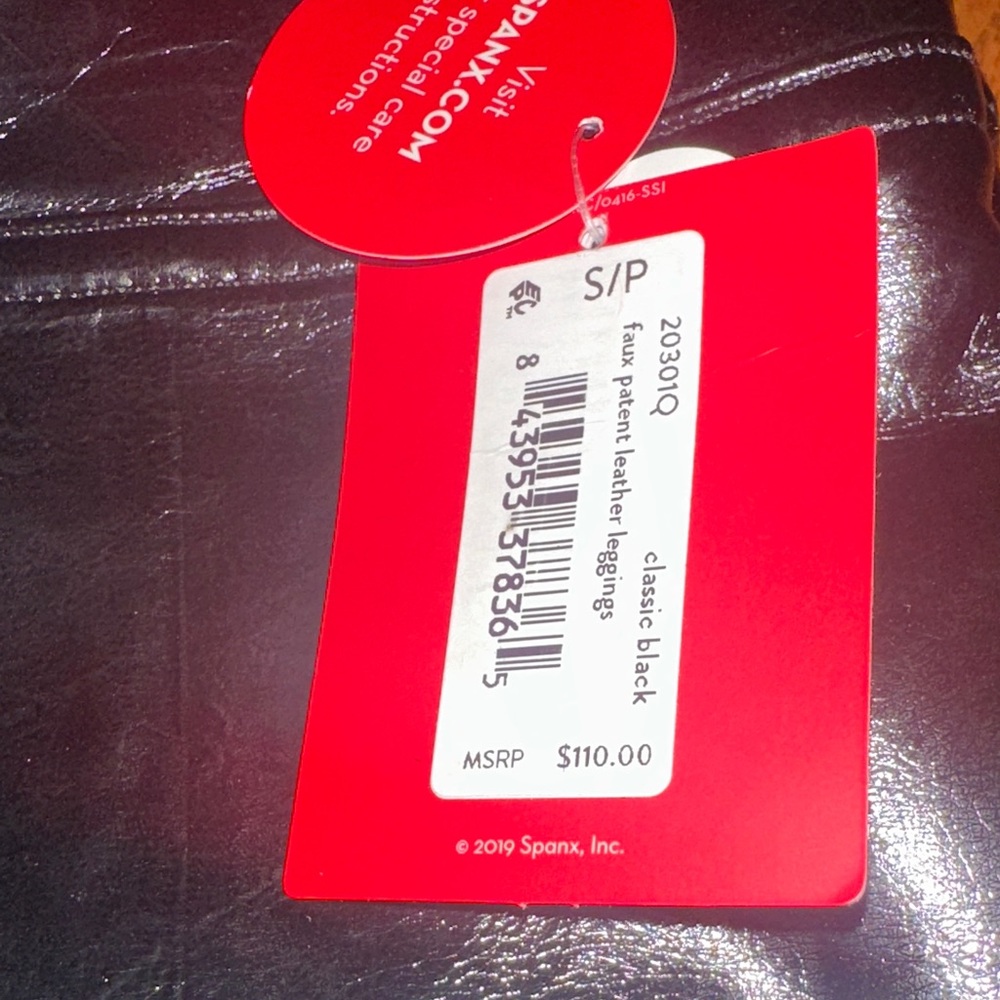NWT! SPANX “SPANXshape™ Black Faux Leather Patent Leggings” Petite Small - Picture 9 of 9